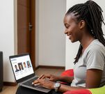 An AI-generated image of a woman in an online interview