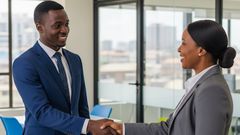 An AI-generated image of a person shaking hands after an interview