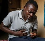 A man holding the stomach in pain from ulcers