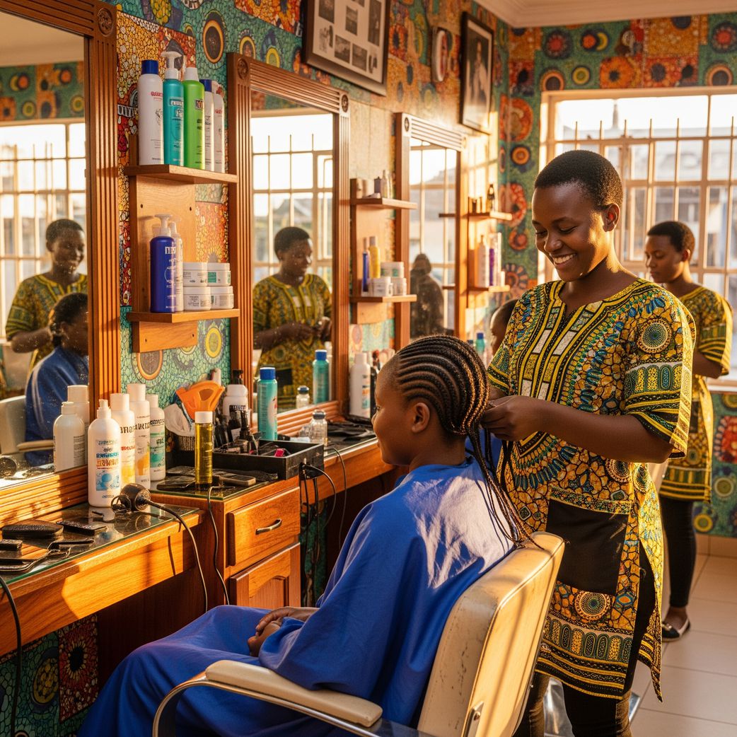 An AI-generated image of a person working in a salon