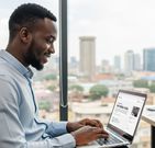 An AI-generated image of a woman in an online interview