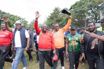 Former Deputy President Rigathi Gachagua in Kakamega County during the 6th Edition of the Cleo Malala Supercup at Lions Stadium
