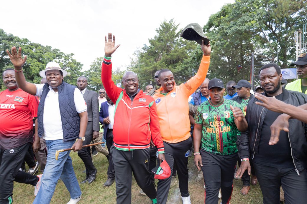 Former Deputy President Rigathi Gachagua in Kakamega County during the 6th Edition of the Cleo Malala Supercup at Lions Stadium