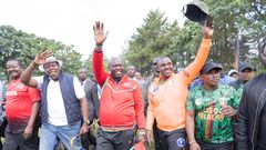 Former Deputy President Rigathi Gachagua in Kakamega County during the 6th Edition of the Cleo Malala Supercup at Lions Stadium