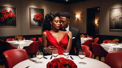 An AI-generated image of a lady and a man in a restaurant (HotPot.ai)