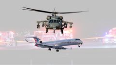 A collage of a Black Hawk Chopper and a passenger jet