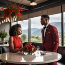 An AI-generated image of a lady and a man in a restaurant (HotPot.ai)