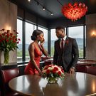 An AI-generated image of a lady and a man in a restaurant (HotPot.ai)