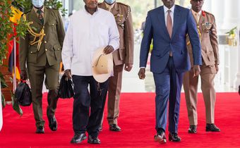 President William Ruto and his Ugandan counterpart Yoweri Museveni at State House, Nairobi on July 30, 2025