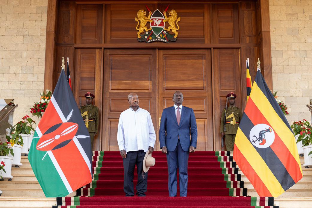 President William Ruto and his Ugandan counterpart Yoweri Museveni at State House, Nairobi on July 30, 2025