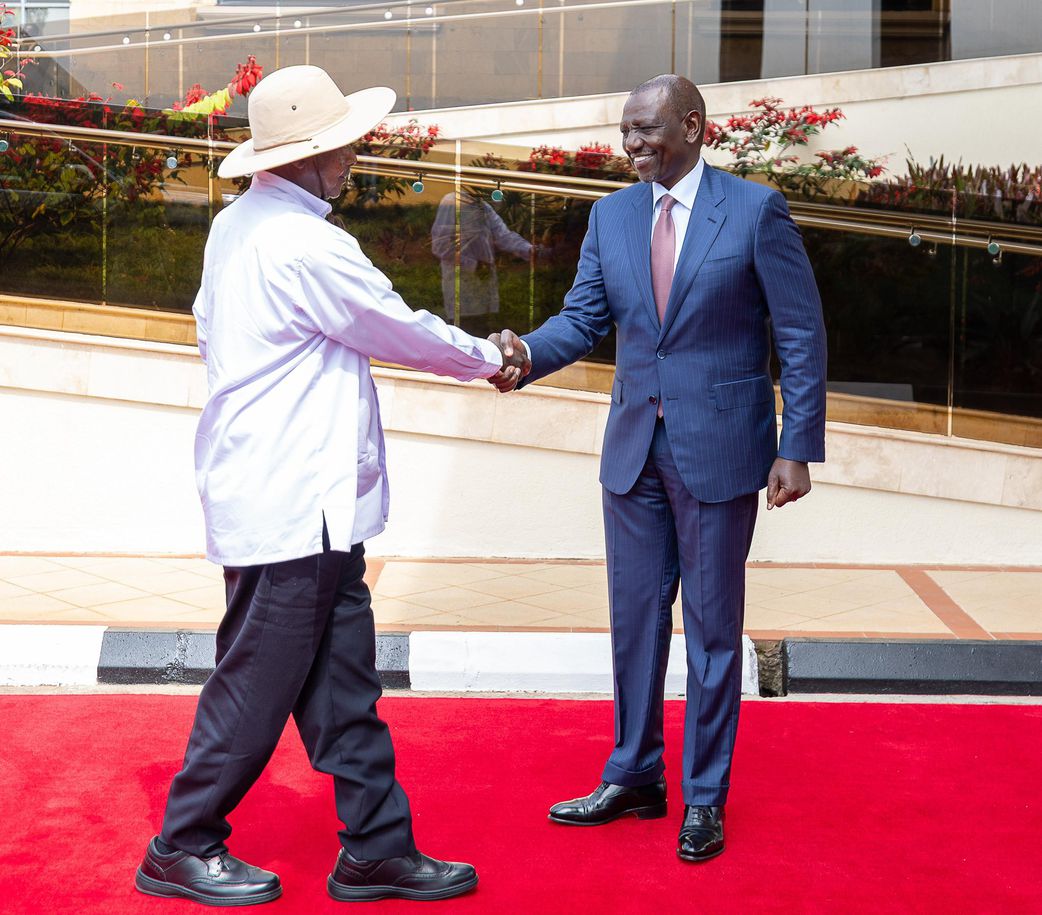 President William Ruto and his Ugandan counterpart Yoweri Museveni at State House, Nairobi on July 30, 2025