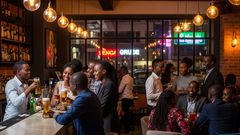 An AI-generated image of Kenyans drinking alcohol at a modern bar.