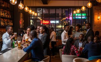 An AI-generated image of Kenyans drinking alcohol at a modern bar.