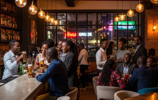 An AI-generated image of Kenyans drinking alcohol at a modern bar.