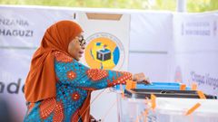 President Samia Suluhu casts her ballot at a polling station in Tanzania