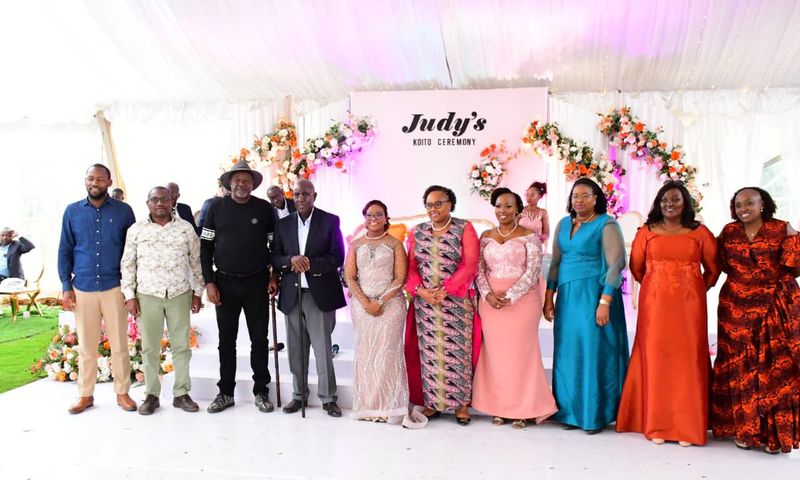 Court of Appeal judge Aggrey Muchelule and his wife Judy Kerich pose for photos with guests at their colourful wedding on Friday, November 29.
