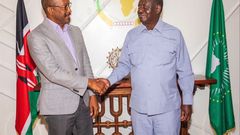 Raila Odinga addressing the press on Saturday, November 30, 2024 shortly after securing the endorsement of former Seychelles Vice President Vincent Meriton who quit the African Union Commission Chairmanship race