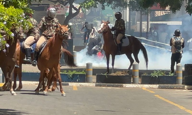 Police officers patrol Nairobi CBD amid protests against abductions