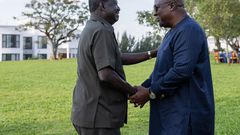 Former Prime Minister Raila Odinga with Ghana's President-Elect John Mahama in Kilgoris, Narok County on December 29, 2024