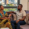 An AI- generated image depicting an alpha female and partner talking