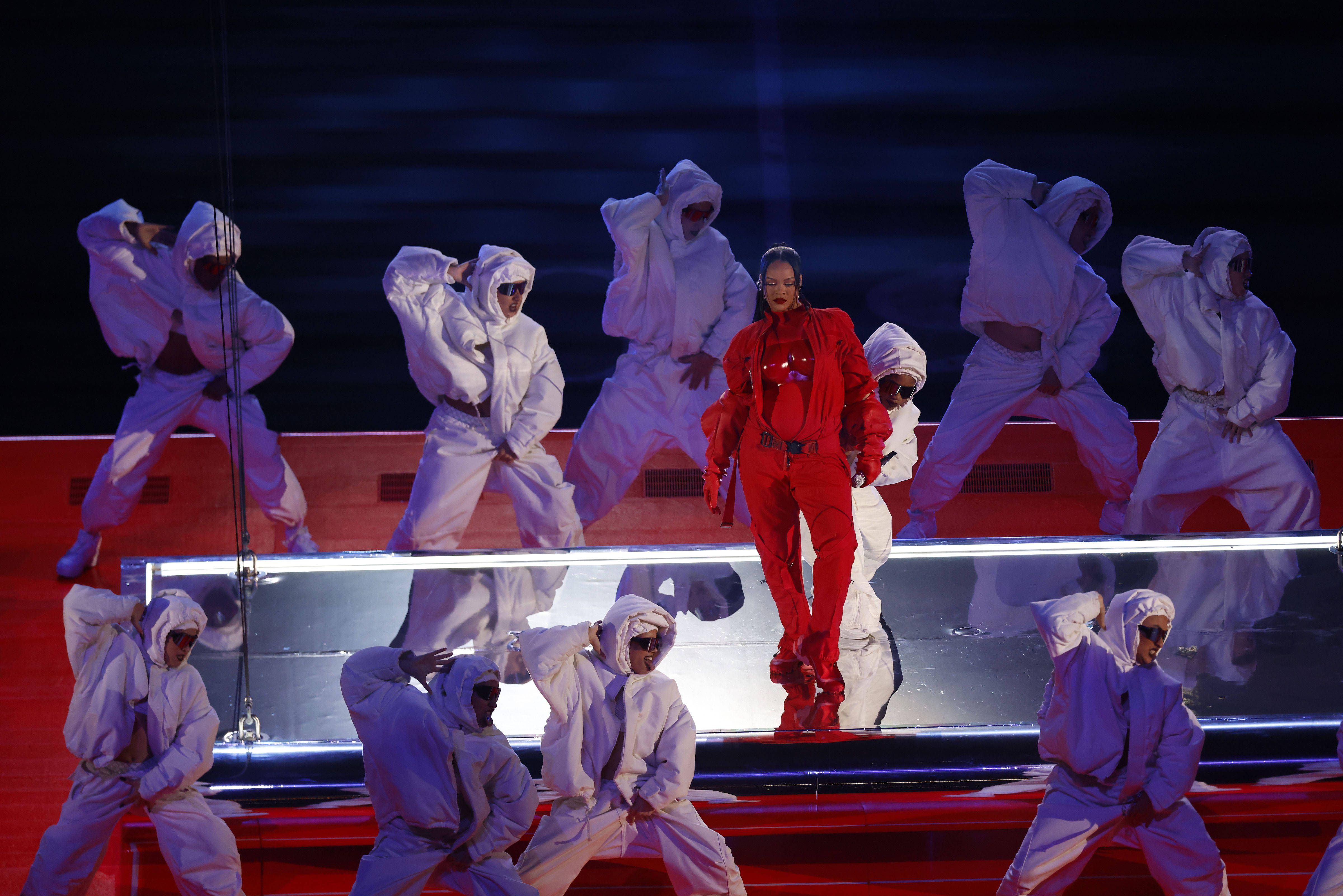 Super Bowl LVII Robyn Rihanna Red Jumpsuit