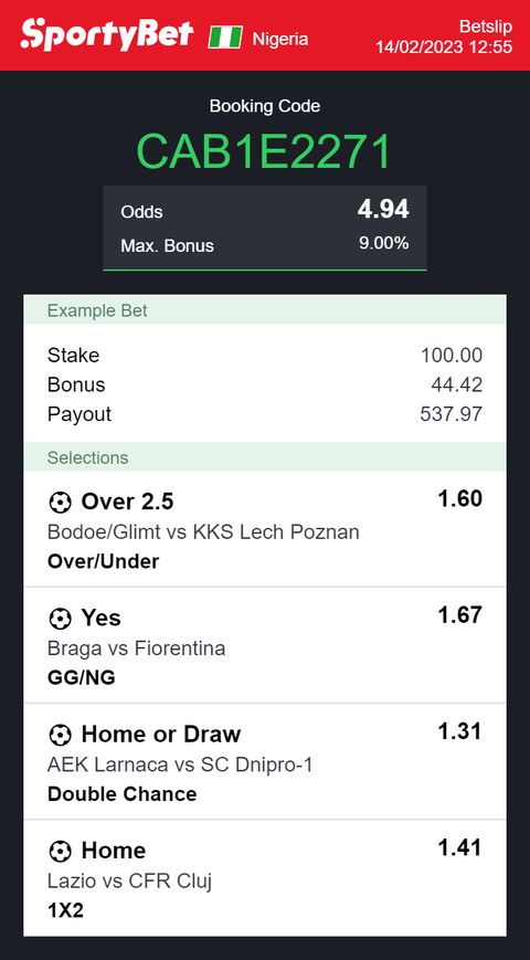 Sportybet odds for the Conference League