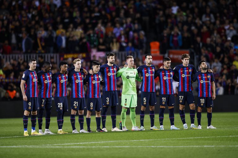 FC Barcelona, Barca - UD Almeria - La Liga FC Barcelona inicial team Robert Lewandowski, Ousmane Dembele, Alex Balde, Frenkie de Jong, Pedri, Gerard Pique, Ter Stegen, Sergio Busquets, Ferran Torres, Marcos Alonso, Jordi Alba, during the La Liga match