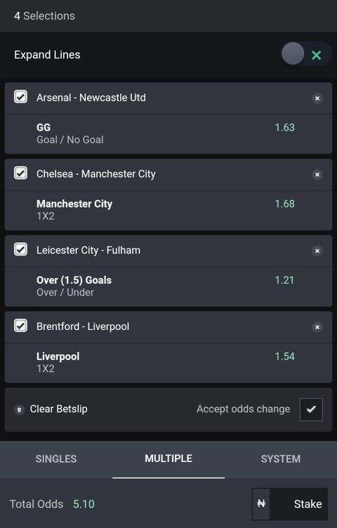 Bet9ja accumulator for Premier League round 19